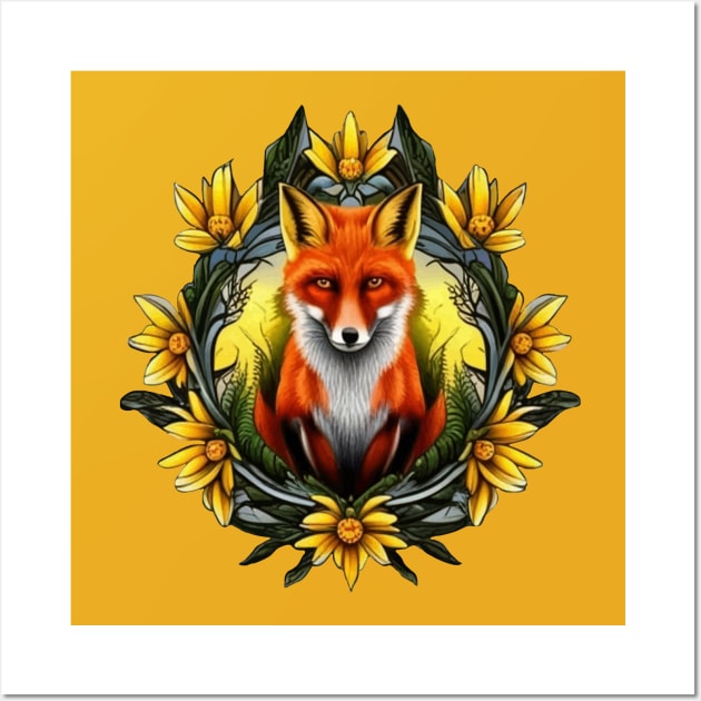 A Red Fox Surrounded By Tickseed Mississippi State Tattoo Art Wall Art by taiche